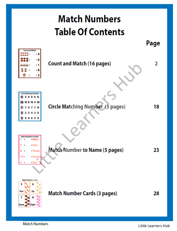 Match Numbers – Number and Quantity Matching Worksheets (30 Printable PDF Pages)
