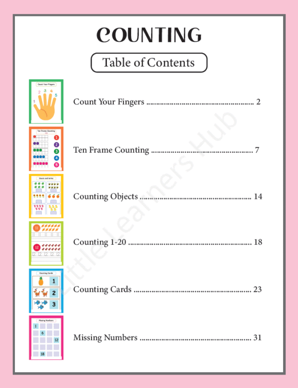 Counting Worksheets – Count and Learn Numbers 1 to 20 (31 Printable PDF Pages)