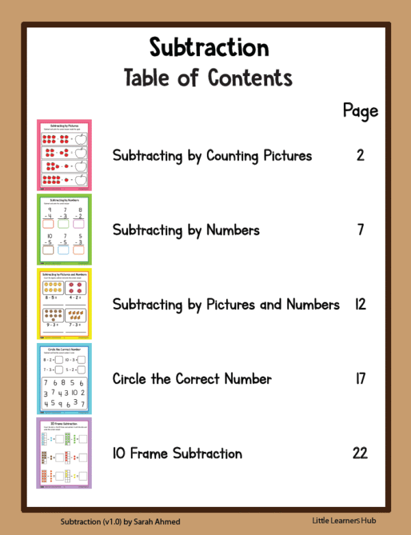 Subtraction Worksheets – Numbers 0 to 10 (26 Printable PDF Pages)