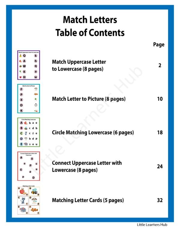 Match the Letters – A to Z Uppercase & Lowercase Matching Worksheets (36 Printable Pages)