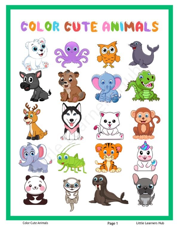 Color Cute Animals – 26 Printable Coloring Pages for Kids (PDF Download)