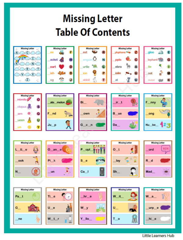 Missing Letter Worksheets – Alphabet and Spelling Practice (23 Printable PDF Pages)