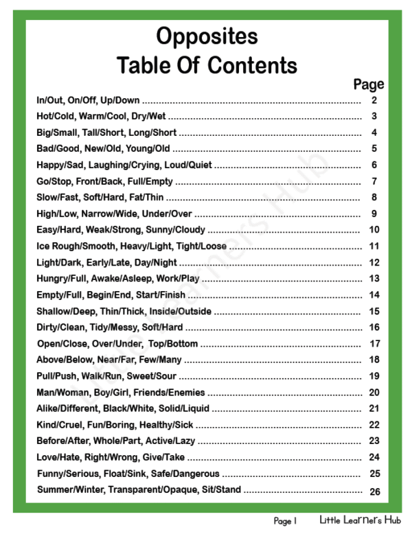 Opposites Worksheets – Learn Contrasting Words with Fun Activities (26 Printable PDF Pages)