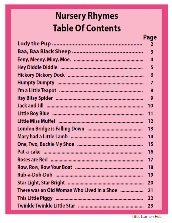 Nursery Rhymes – Classic Rhymes for Early Learners (23 Printable PDF Pages)